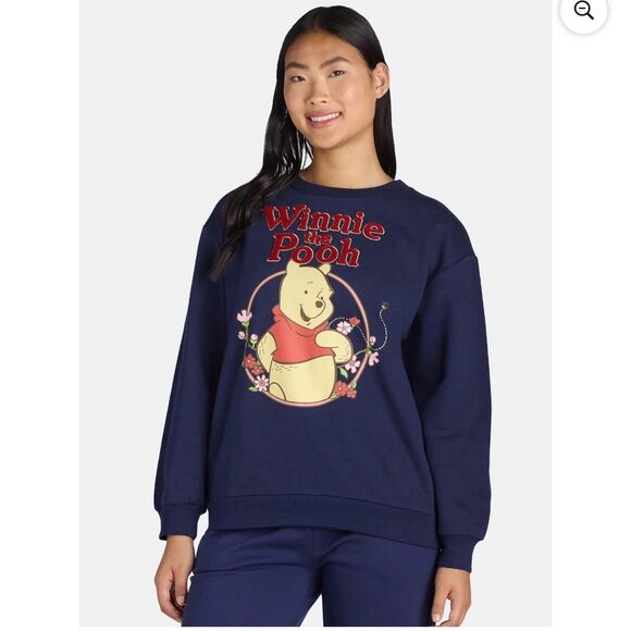 Disney Winnie the Pooh Navy Sweatshirt Chenille Lettering Vinyl Graphic XS 0-2 - Picture 1 of 16